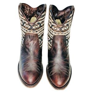 Ariat Meadow Western Ankle Boots Womens 11B Brown Leather Aztec Ankle Boots EUC